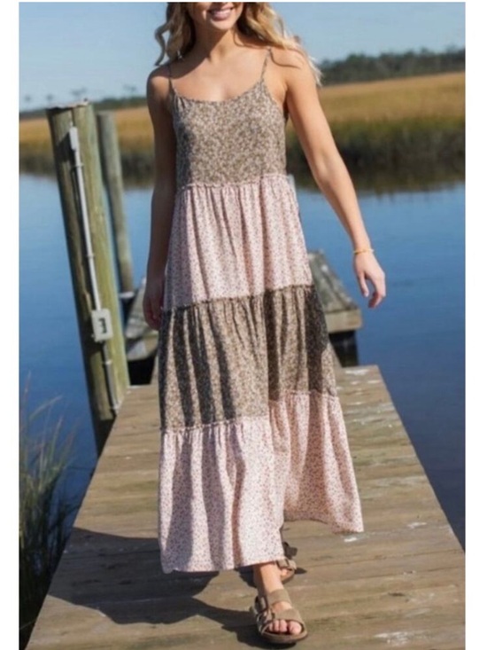 Natural Life Dresses & Skirts - Natural Life Kaia Boho Cottagecore Mixed Floral Print Tiered Maxi Dress• Medium